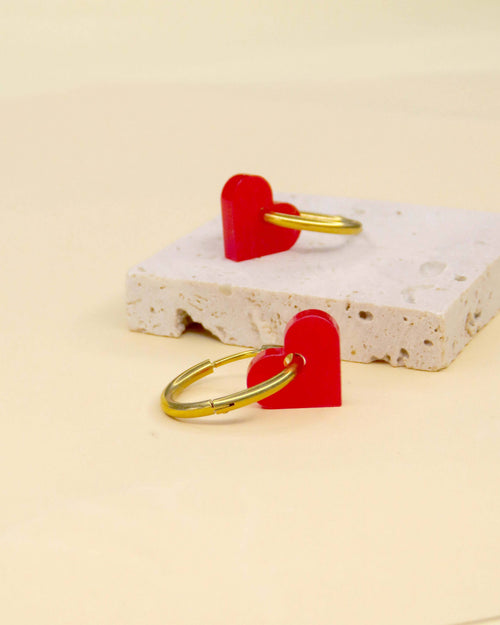 Dopamine Love Herz Creolen - rot: Gold