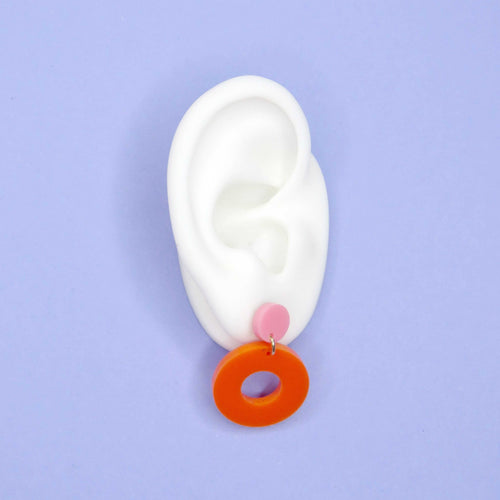 Colorblock Circle Ohrstecker in rosa & orange